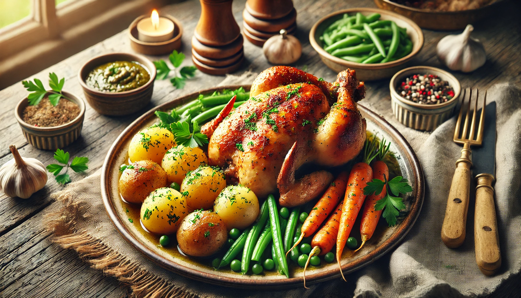 Grydestegt Kylling med Persillesauce og Små Kartofler