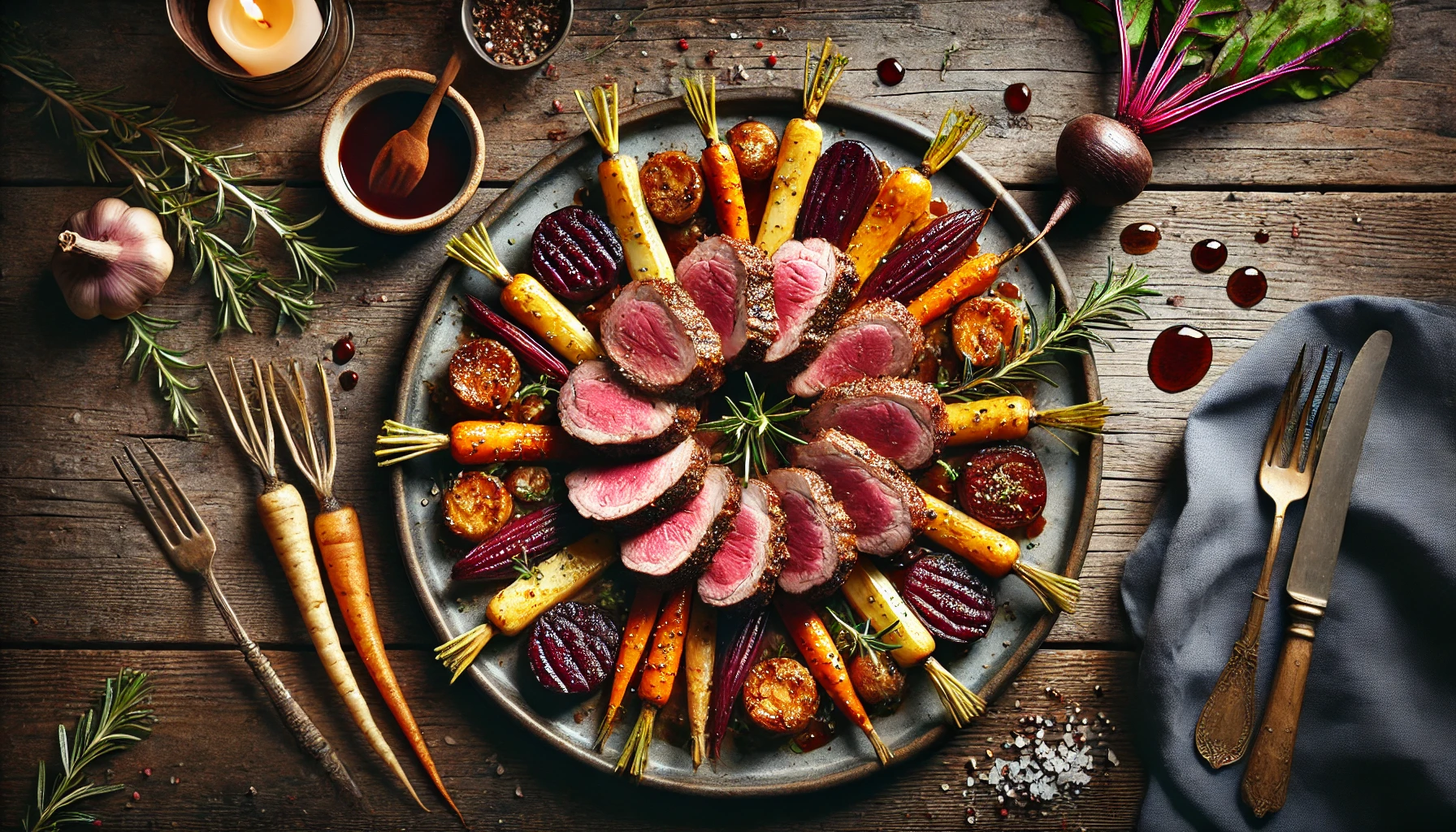 Lammekrone med Hvidløg, Rosmarin og Honningglaserede Rodfrugter