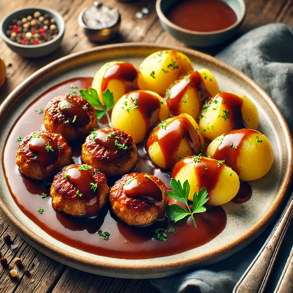 Frikadeller med Brun Sovs og Kartofler