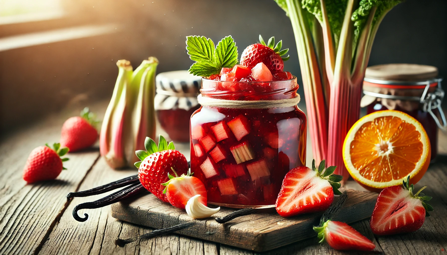 Jordbær- og Rabarbersyltetøj med Vanilje og Appelsin